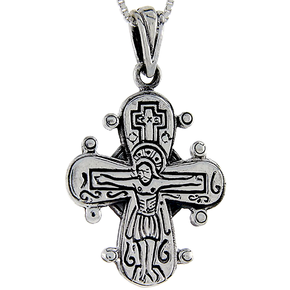 Sterling Silver Crucifix Pendant, 1 3/8 inch tall