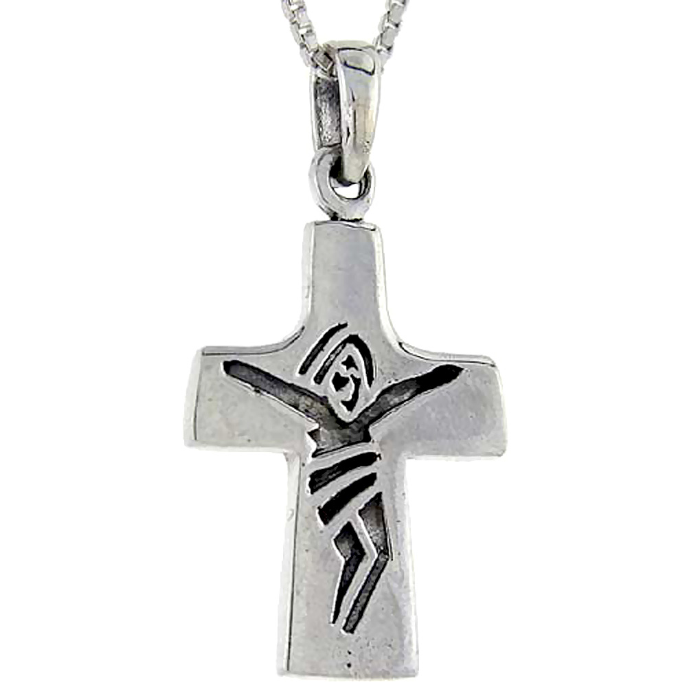 Sterling Silver Crucifix Pendant, 1 1/4 inch tall