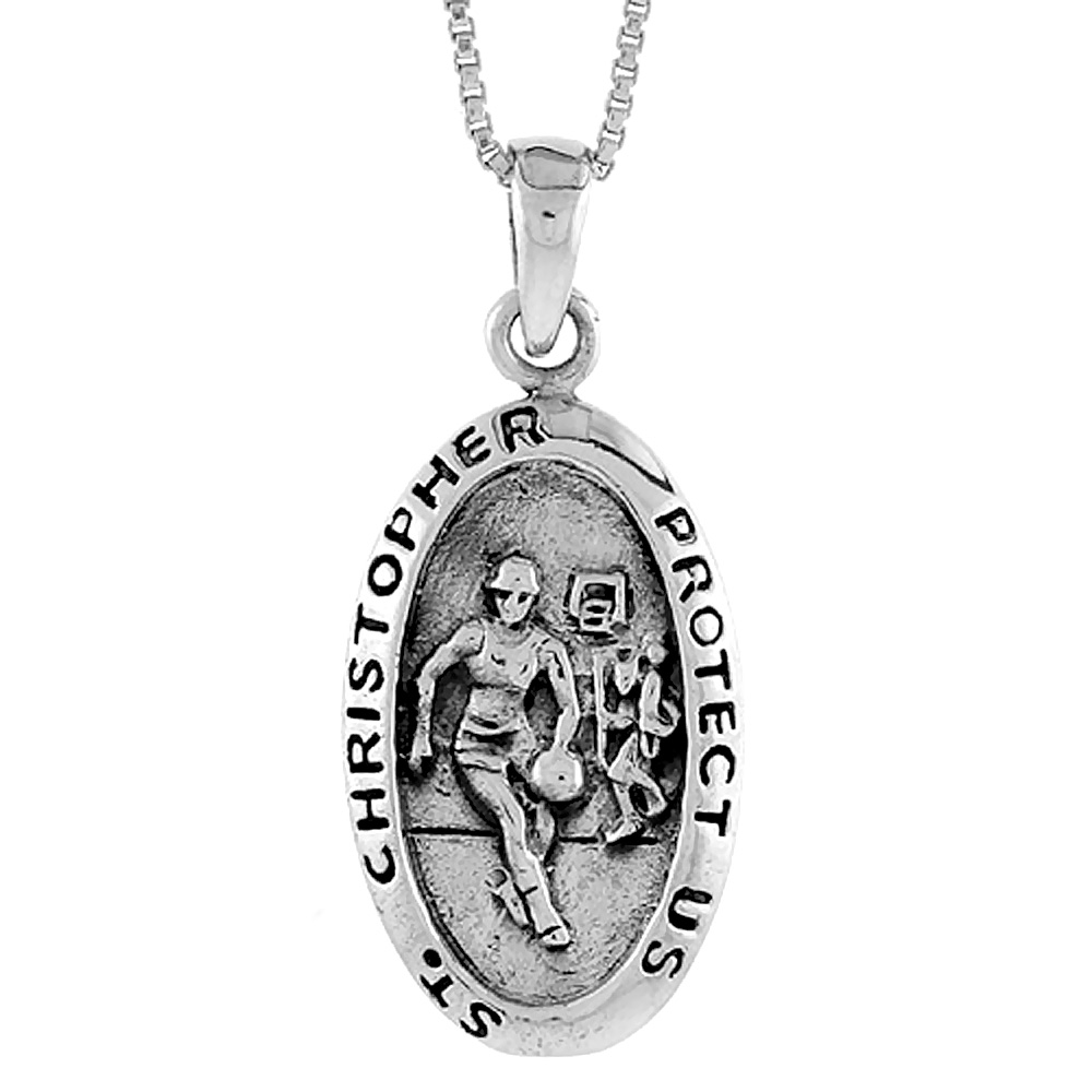 Sterling Silver Saint Christopher Charm for Basketball, 1 3/8 inch tall