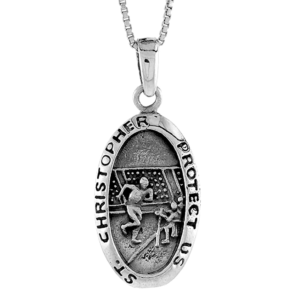 Sterling Silver Saint Christopher Charm for Football , 1 3/8 inch tall