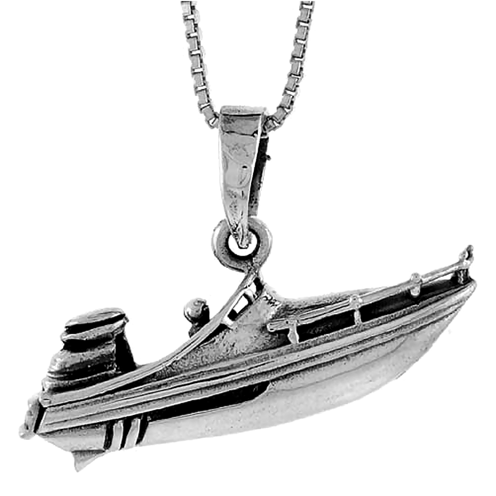 Sterling Silver Speed Boat Pendant, 1 1/4 inch