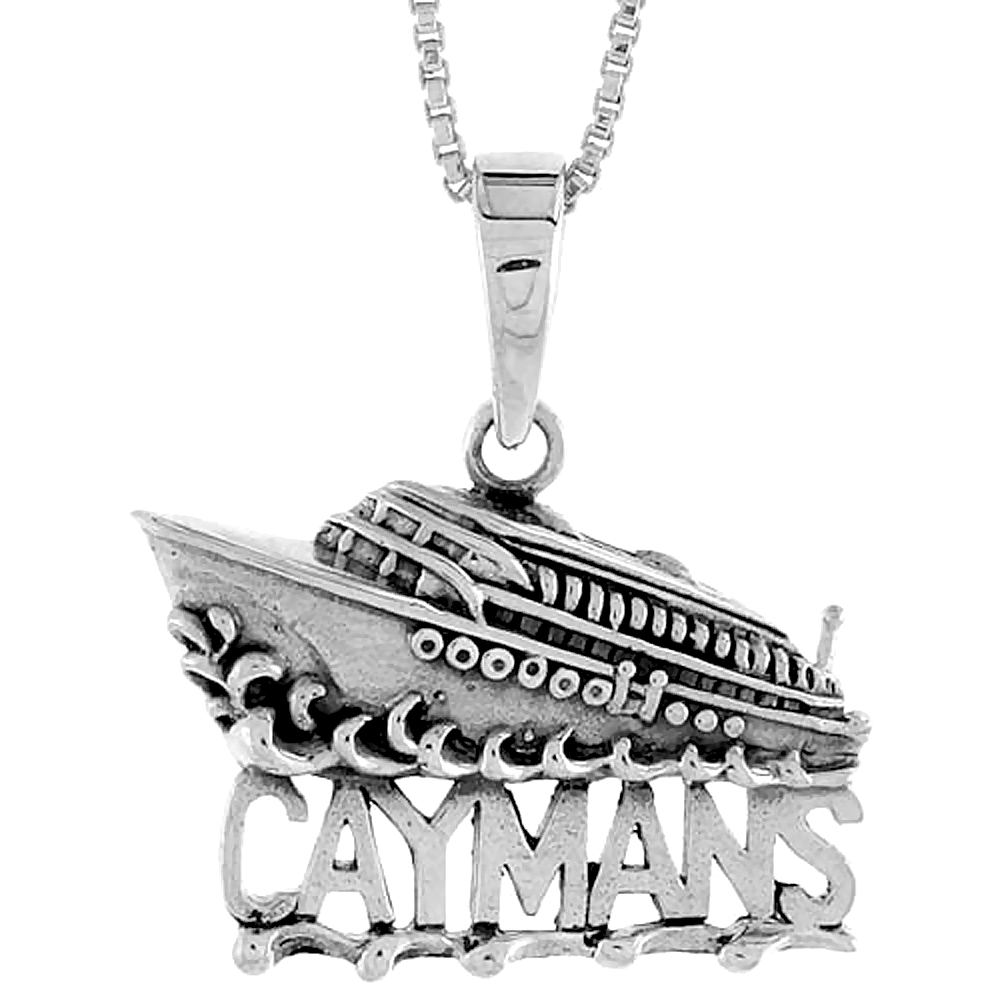Sterling Silver CAYMAN Islands Cruise Ship Pendant, 1 1/4 inch wide