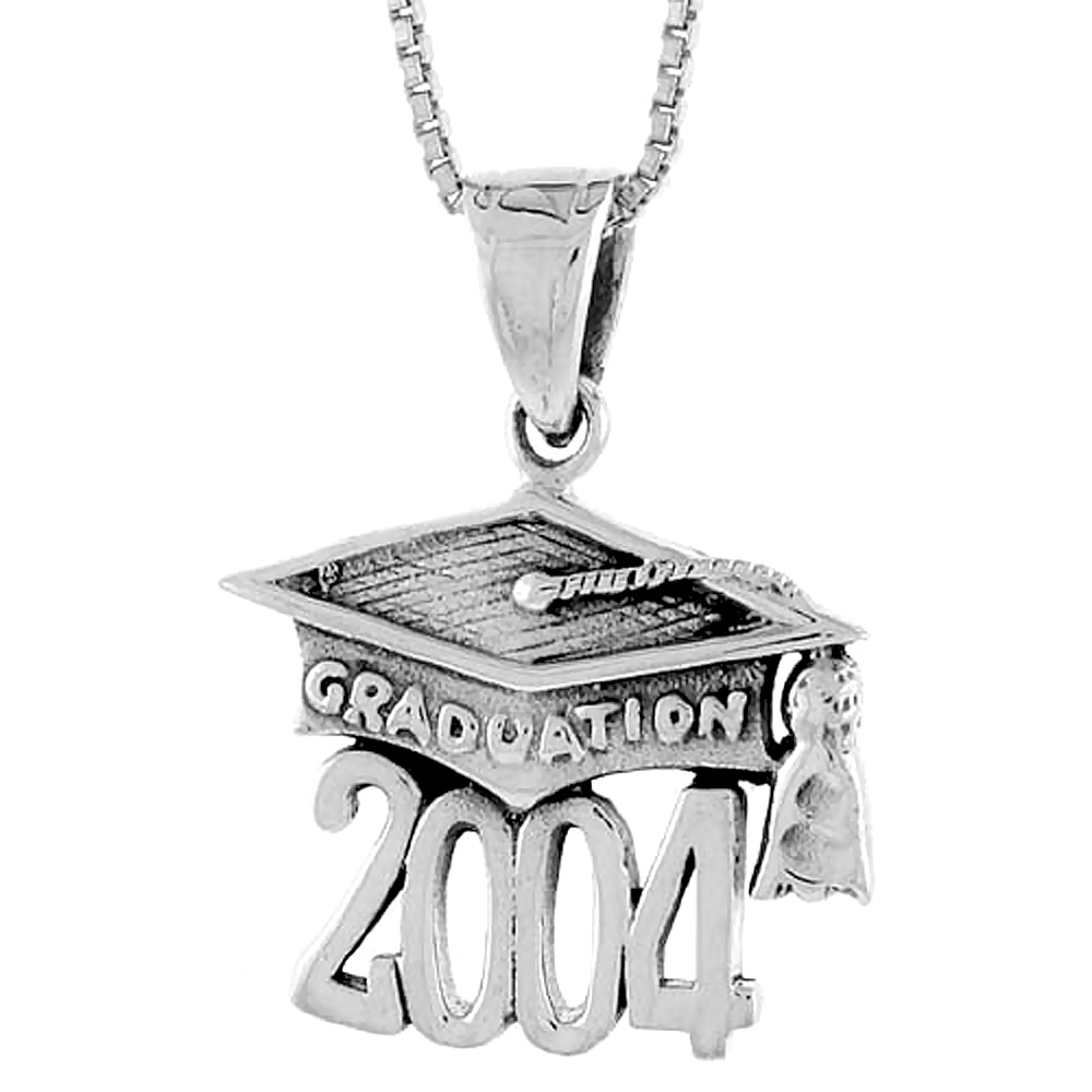 Sterling Silver 2004 Graduation Hat ( Mortarboard ) Pendant, 3/4 inch