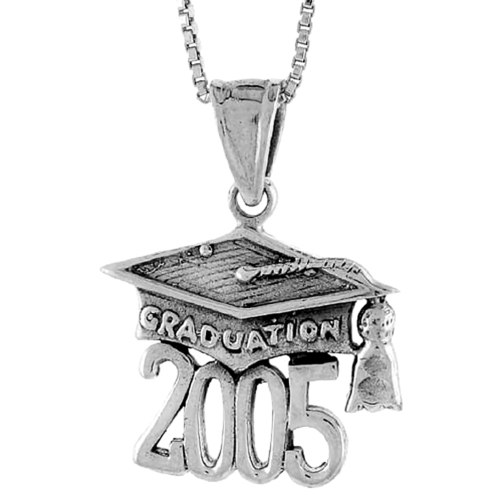 Sterling Silver 2005 Graduation Hat ( Mortarboard ) Pendant, 3/4 inch