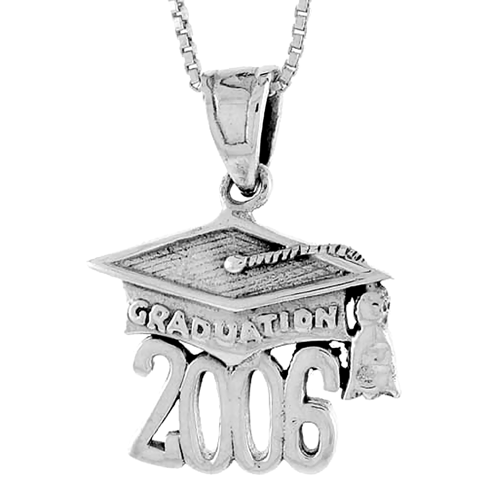 Sterling Silver 2006 Graduation Hat ( Mortarboard ) Pendant, 3/4 inch