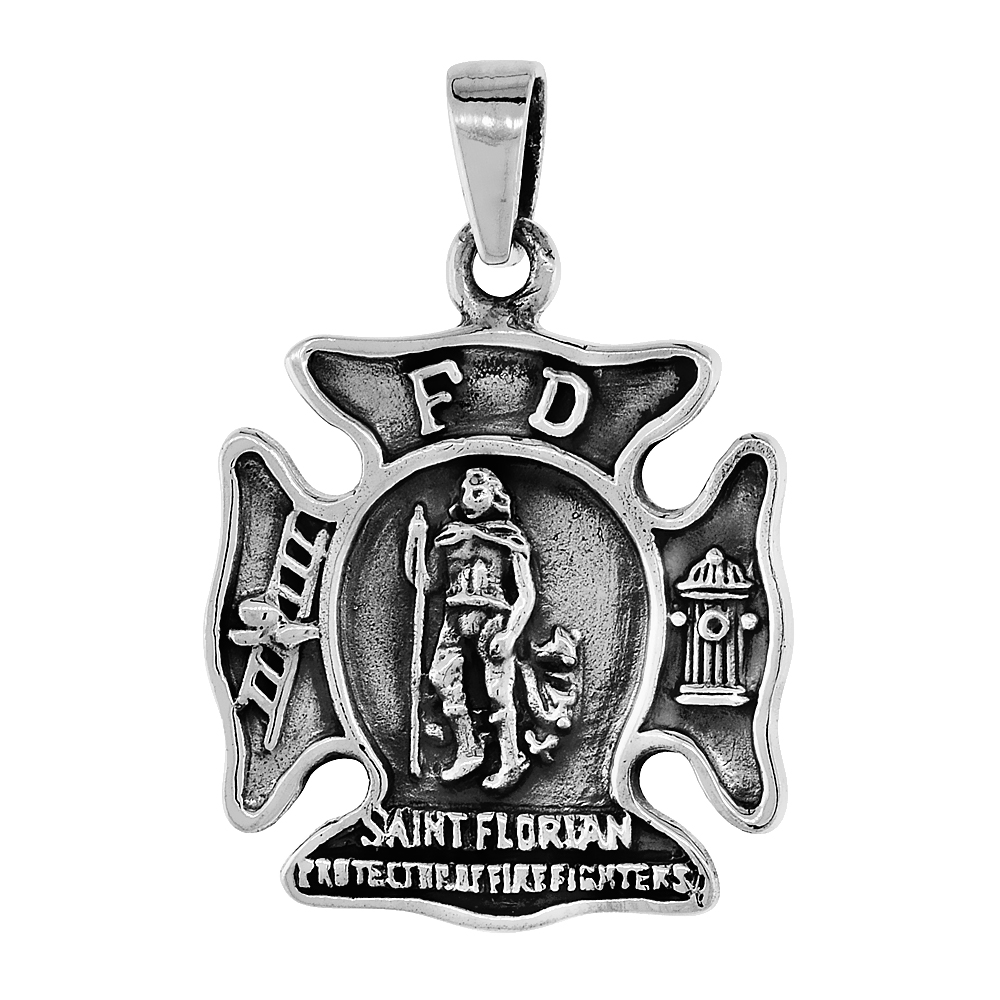 Sterling Silver St Florian Firemens Shield Pendant, 3/4 inch