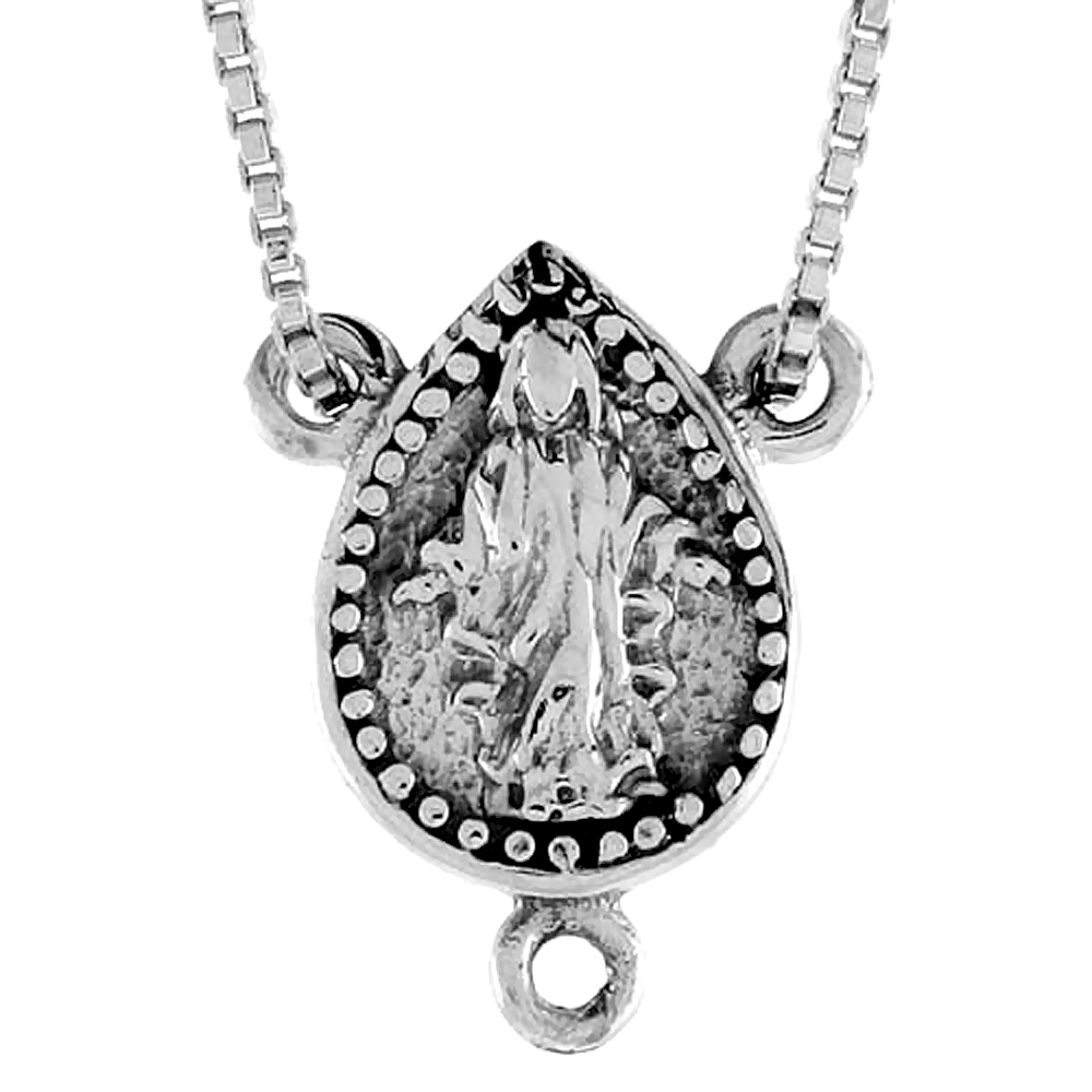 Sterling Silver Virgin Mary Rosary Center, 1/2 inch