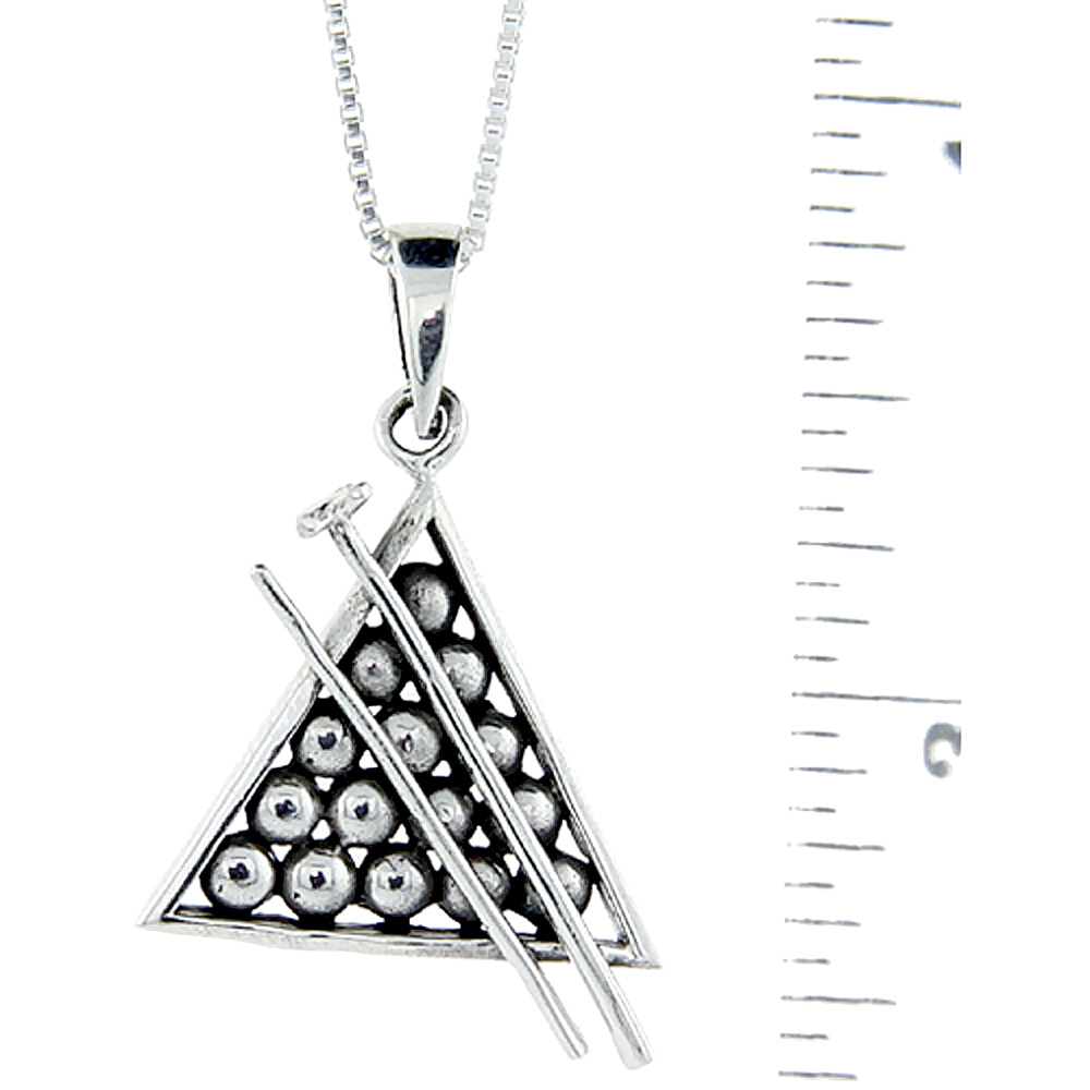 Sterling Silver Billiards Rack Pendant, 1 inch