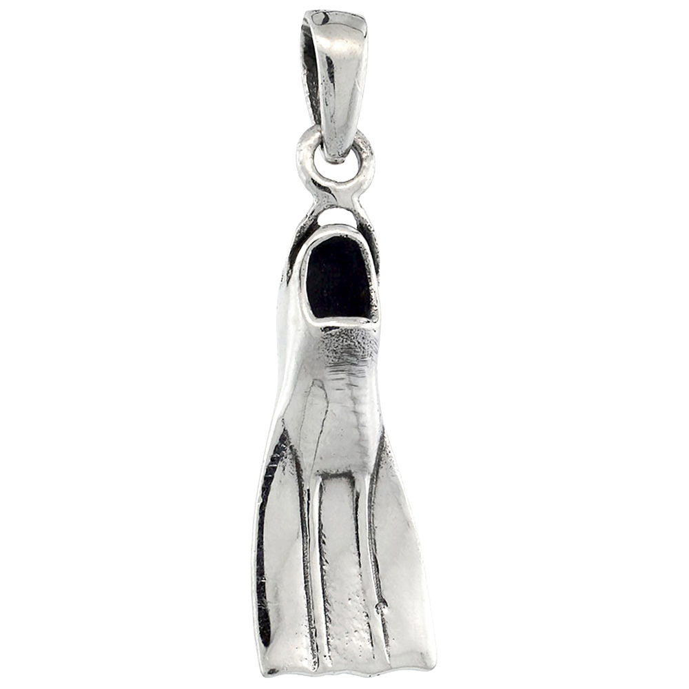 Sterling Silver Scuba Diving Fin Pendant, 1 1/8 inch tall