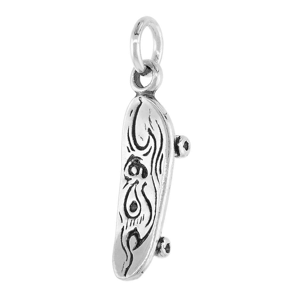 Sterling Silver Tribal-designed Skateboard Pendant, 7/8 inch tall