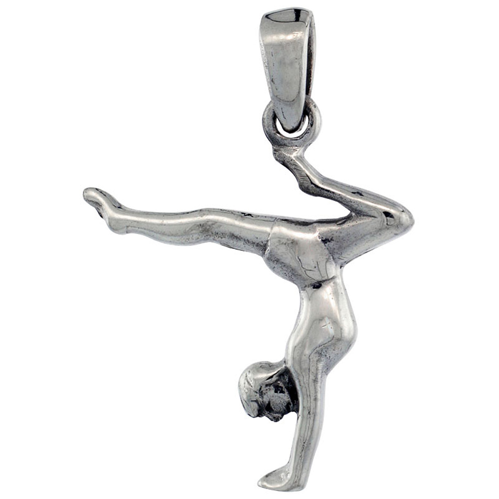 Sterling Silver Gymnastics Gymnast Pendant, 1 inch tall