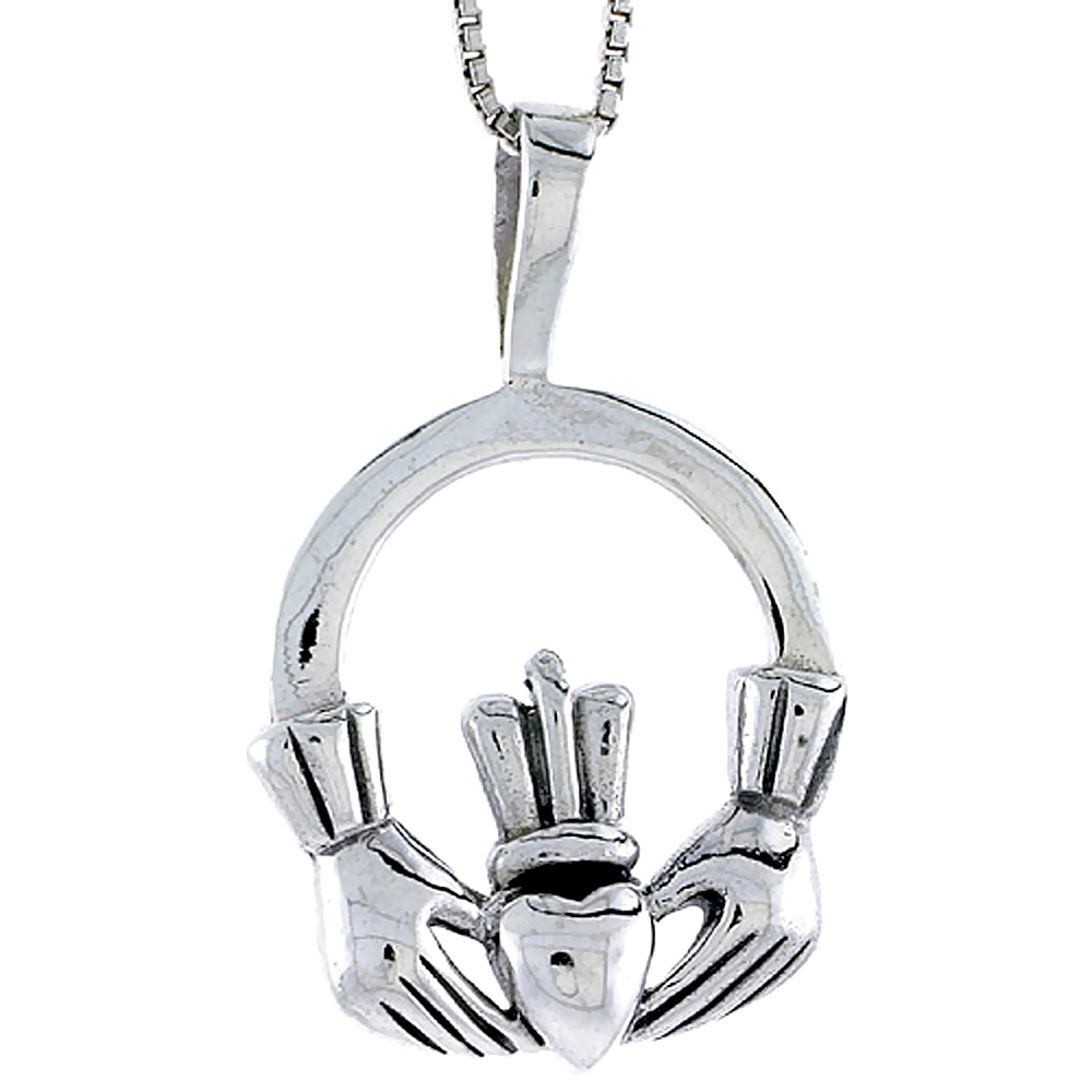 Sterling Silver Celtic Claddagh Pendant, 1 inch tall