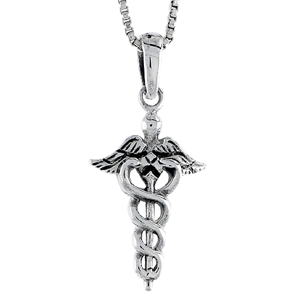 Sterling Silver Caduceus (Medical Symbol) Pendant, 7/8 inch tall