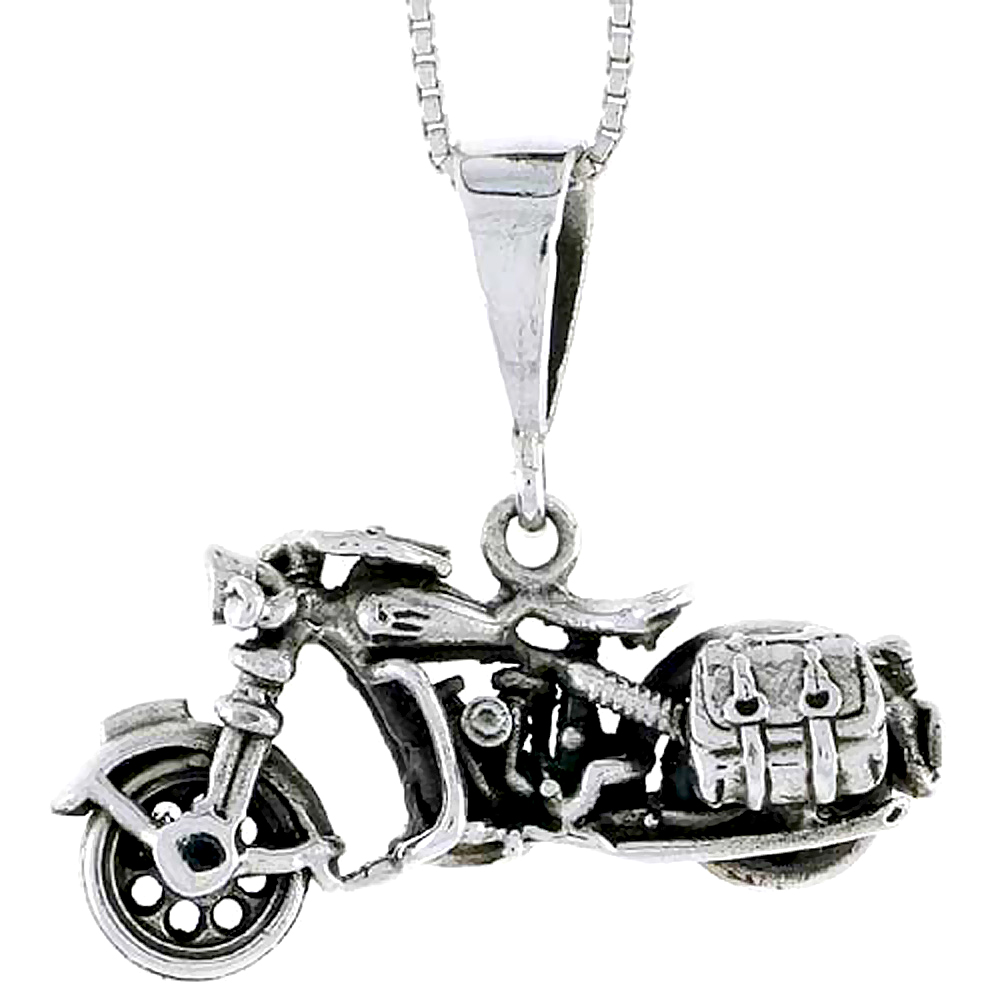 Sterling Silver Motorcycle Pendant, 1 1/4 inch wide