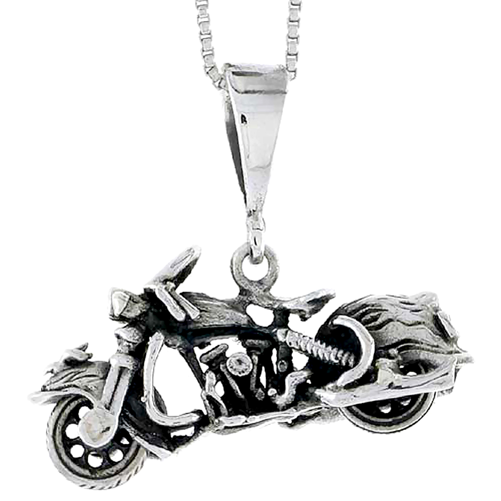 Sterling Silver Motorcycle Pendant, 1 1/8 inch wide