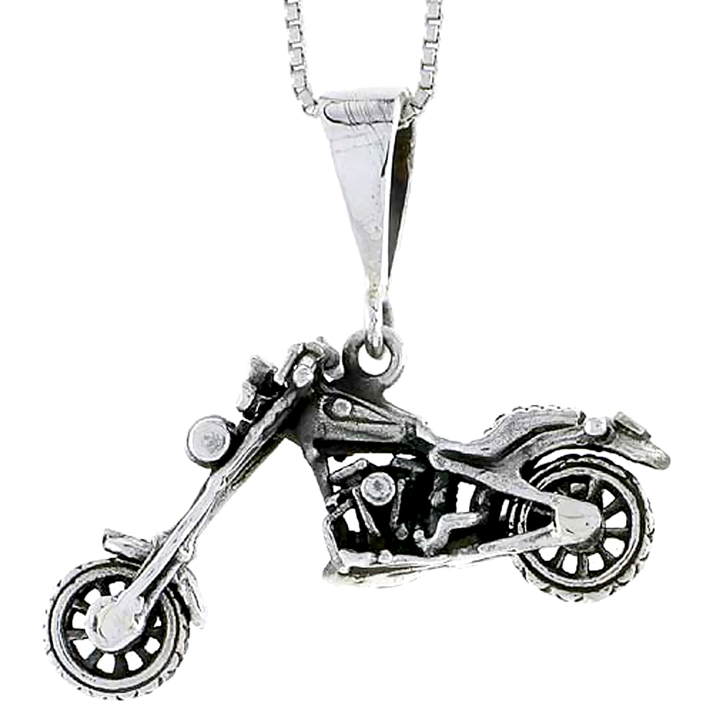 Sterling Silver Motorcycle (Harley Davidson Type) Pendant, 1 1/4 inch wide