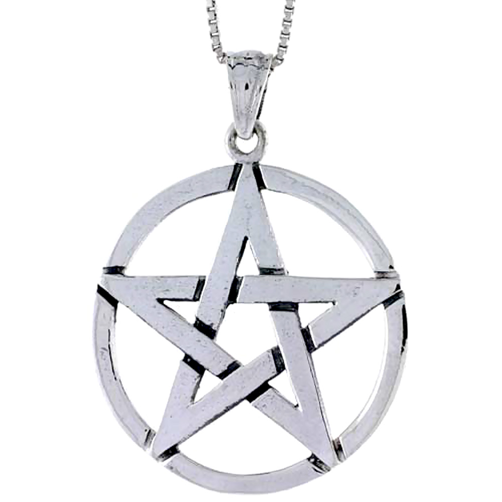 Sterling Silver Star Pentagon Pendant, 1 1/4 inch tall