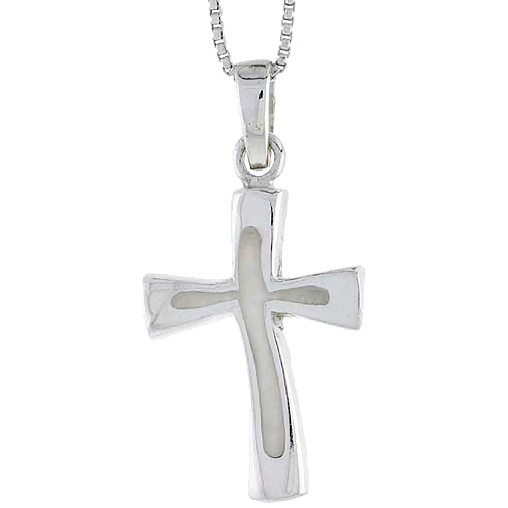 Sterling Silver Cross w/ White Enamel, 1 inch tall