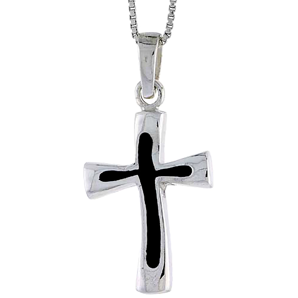 Sterling Silver Cross w/ Black Enamel, 1 inch tall
