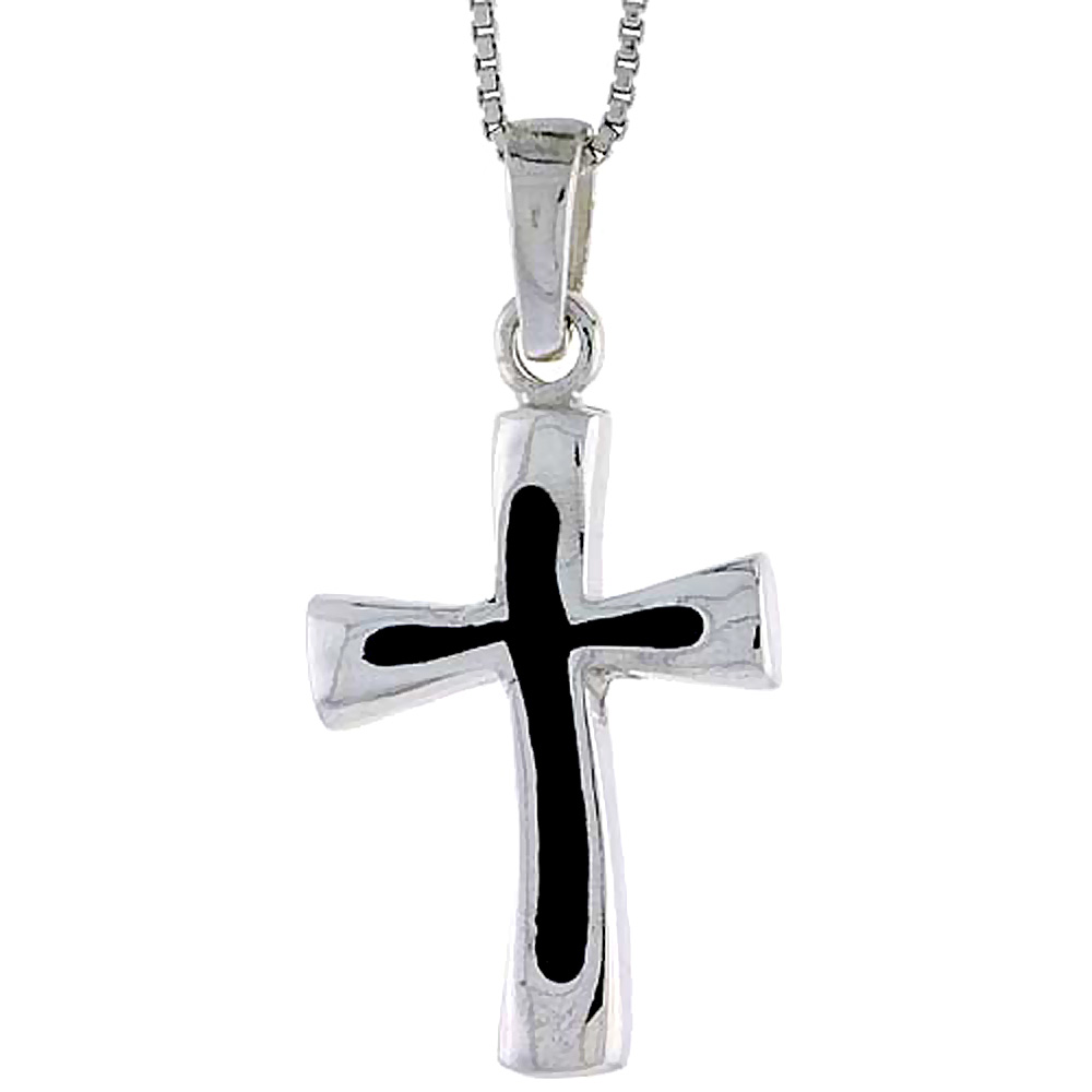 Sterling Silver Cross w/ Blue Enamel, 1 inch tall