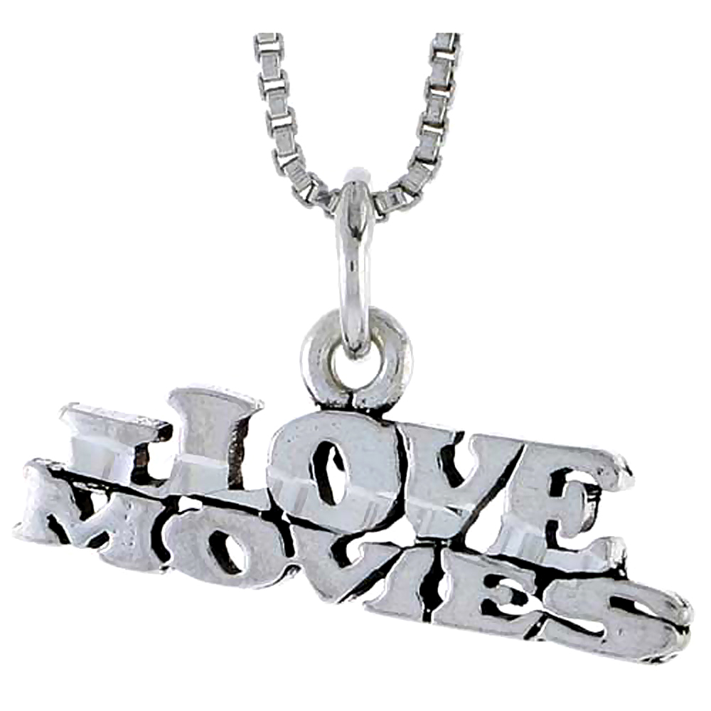 Sterling Silver I Love Movies Word Pendant, 7/8 inch wide