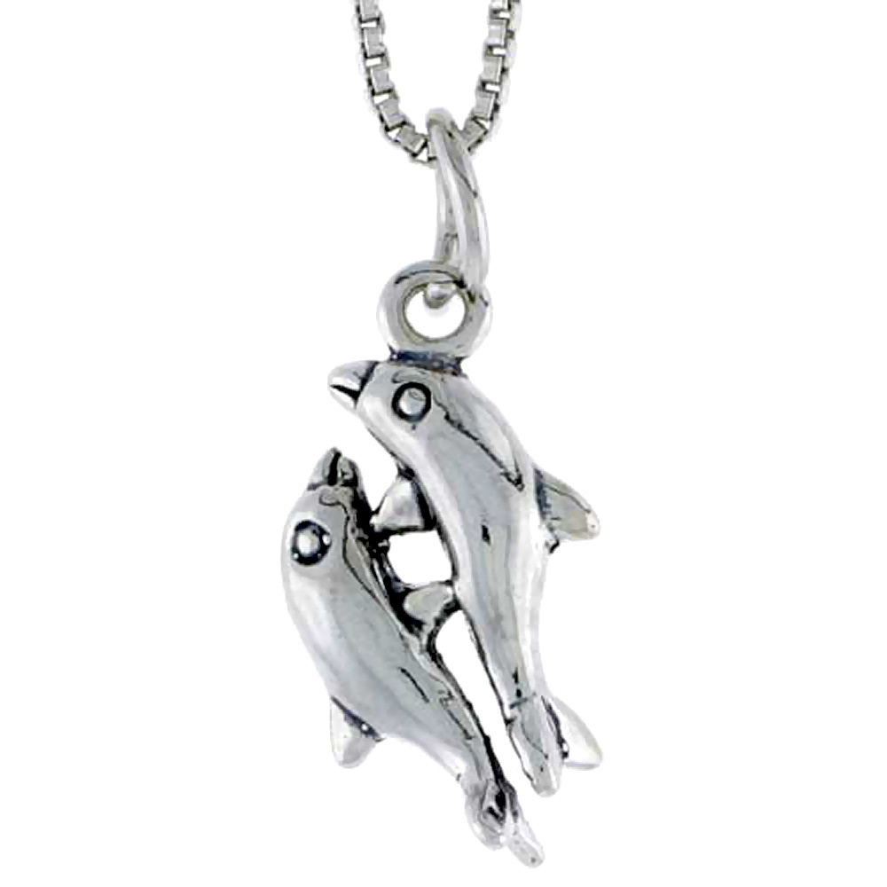 Sterling Silver Double Dolphin Charm, 5/8 inch tall