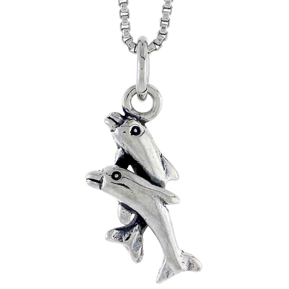 Sterling Silver Double Dolphin Charm, 3/4 inch tall