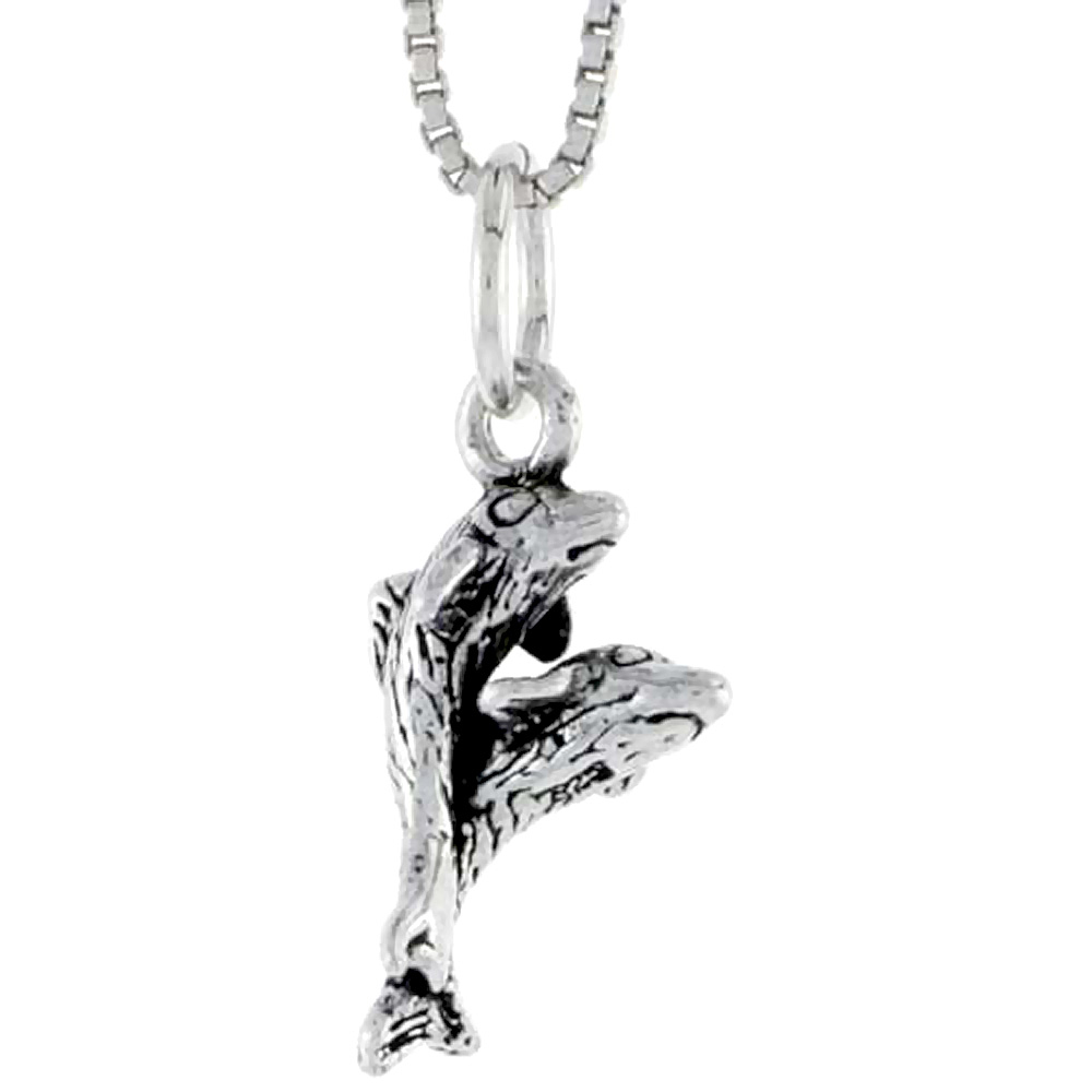 Sterling Silver Double Dolphin Charm, 5/8 inch tall