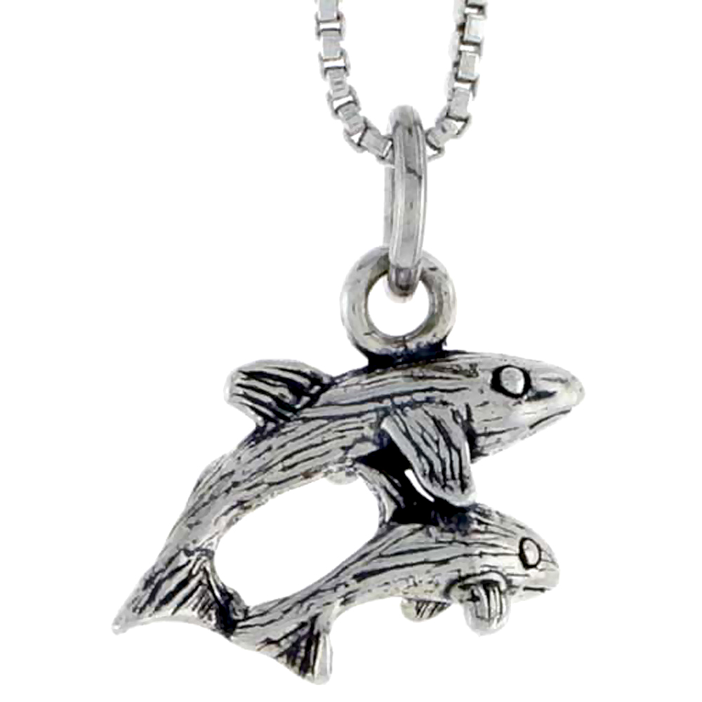 Sterling Silver Double Whale Shark (Adult & Juvenile) Charm, 1/2 inch tall
