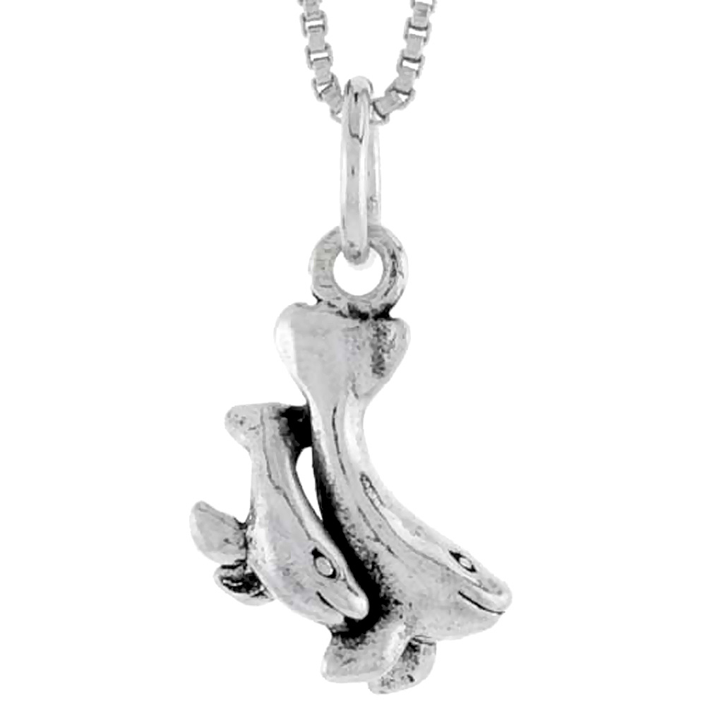 Sterling Silver Double Whale Shark (Adult & Juvenile) Charm, 1/2 inch tall