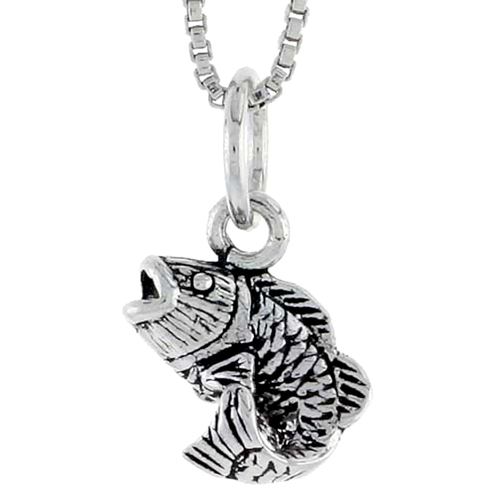 Sterling Silver Bass Fish Charm, 3/8" tall