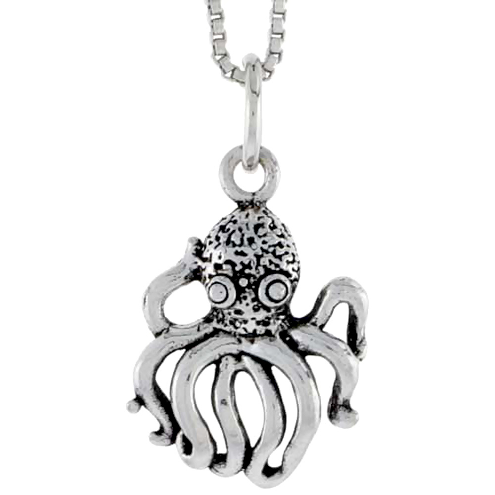Sterling Silver Octopus Charm, 3/4 inch tall