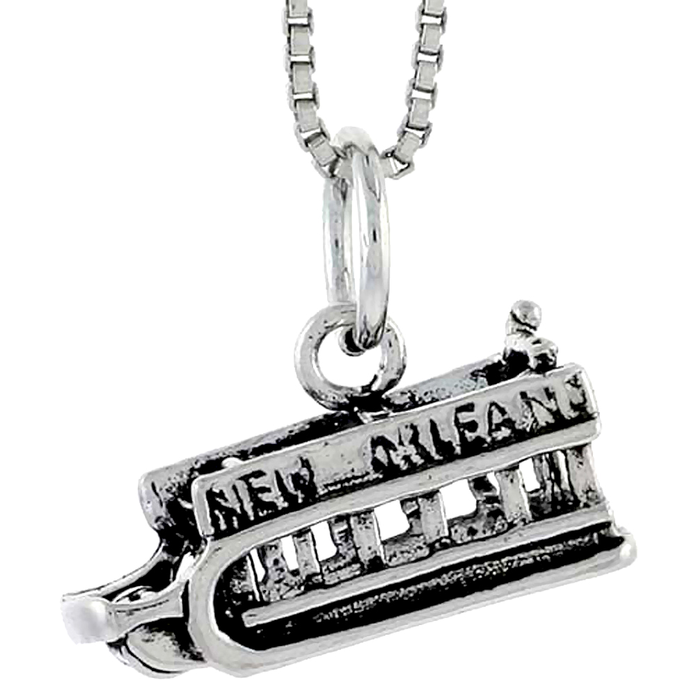 Sterling Silver New Orleans Trolley Charm, 1/4 inch tall