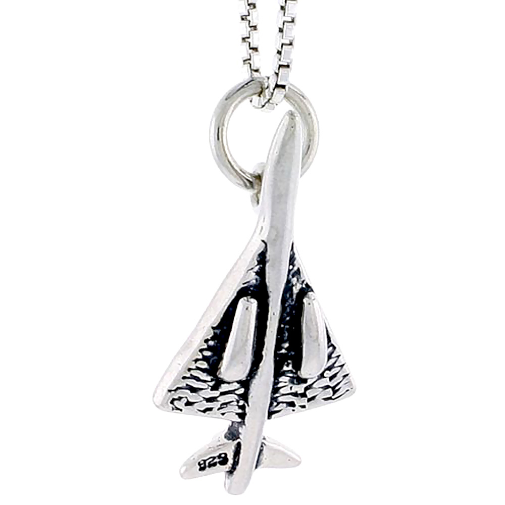Sterling Silver Jet Plane Charm, 7/8 inch tall