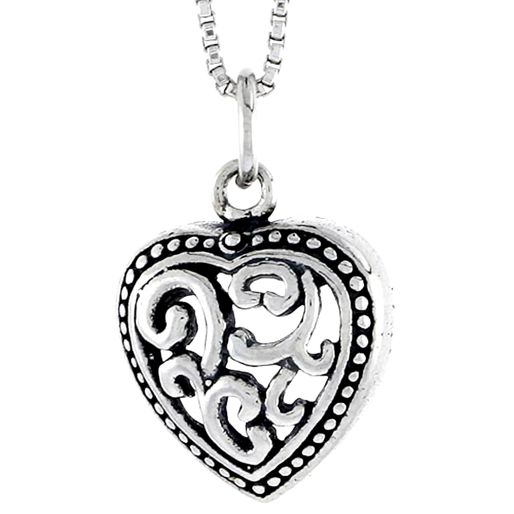 Sterling Silver Filigree Heart Charm Rope Border, 1/2 inch tall