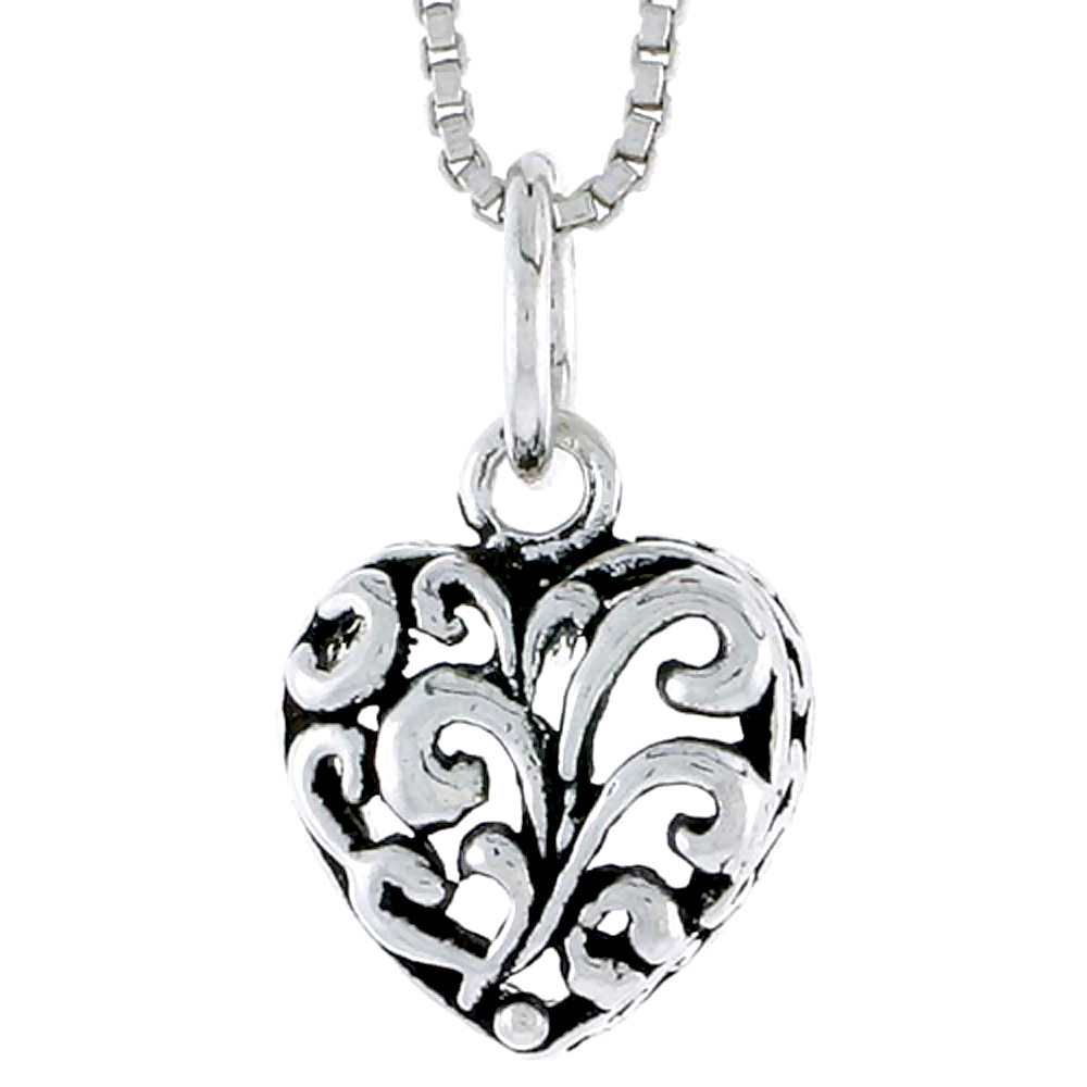 Sterling Silver Filigree Heart Charm, 1/2 inch tall