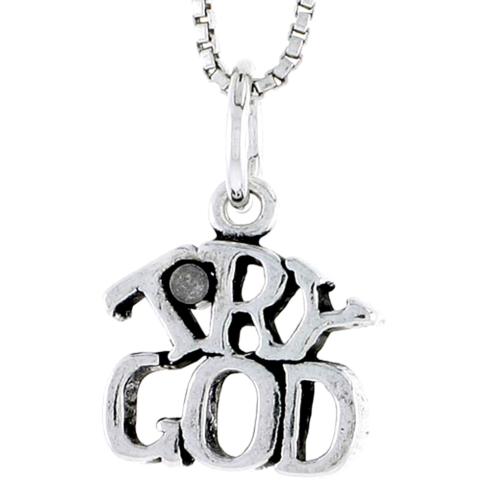 Sterling Silver Try God Word Charm, 1/2 inch tall