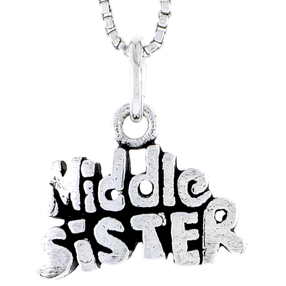 Sterling Silver Middle Sister Word Charm, 1/2 inch tall