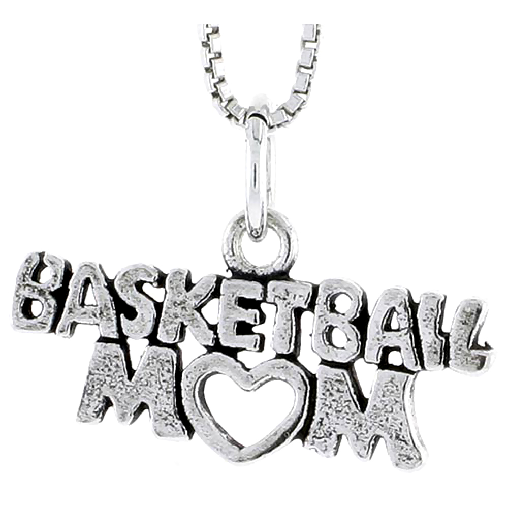 Sterling Silver Basketball Mom Word Charm, 3/8 inch tall