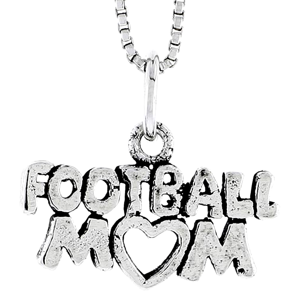 Sterling Silver Football Mom Word Charm, 3/8 inch tall