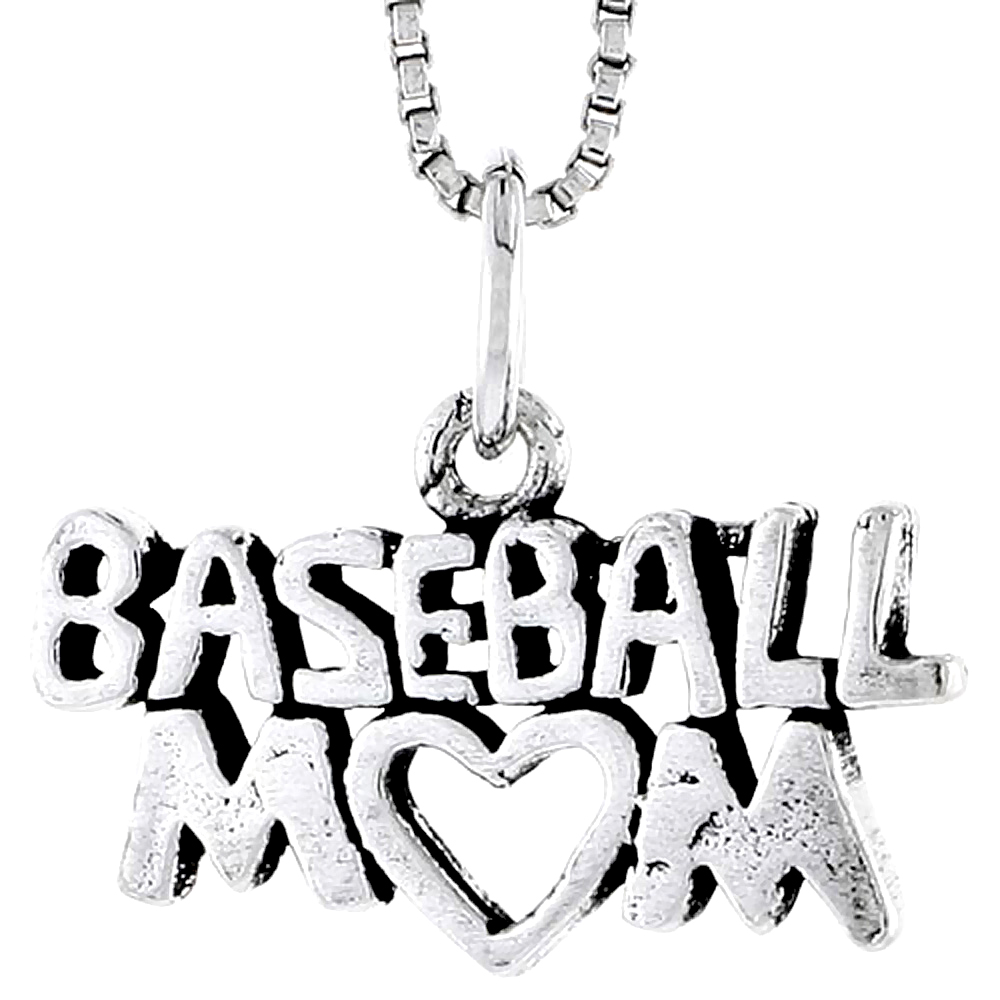 Sterling Silver Baseball Mom Word Charm, 1/2 inch tall