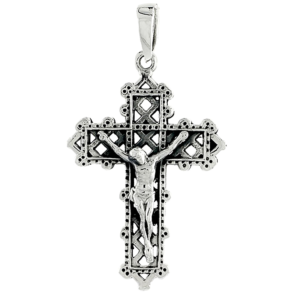 Sterling Silver Crucifix Charm, 1 3/8 inch tall