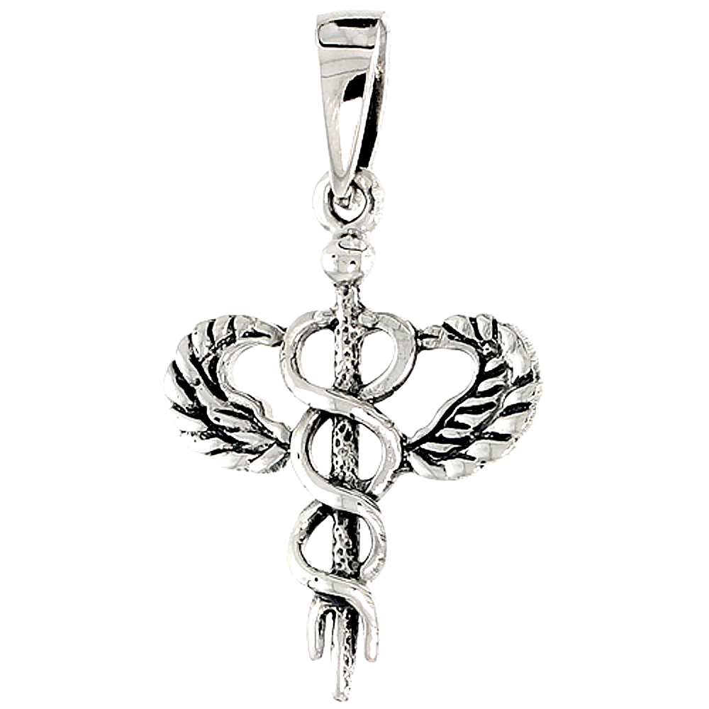 Sterling Silver Caduceus (Medical Symbol) Charm, 1 inch tall