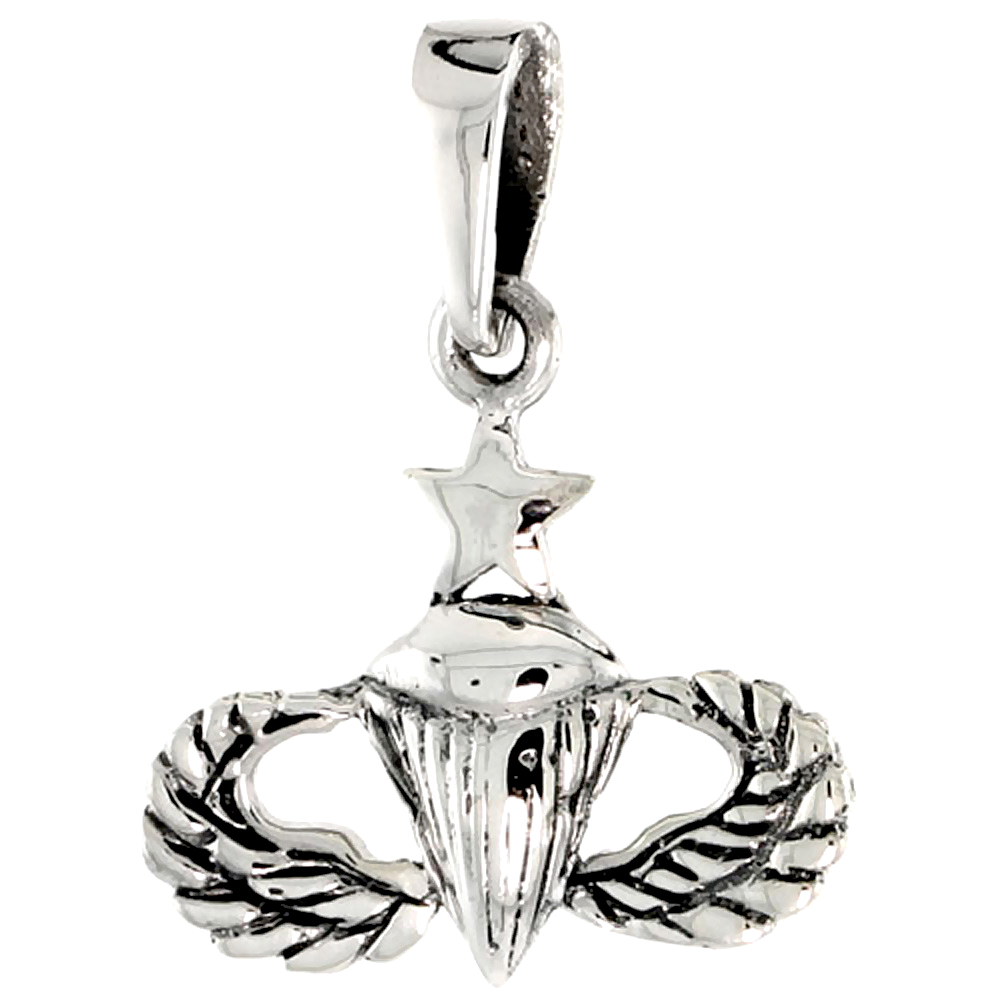 Sterling Silver U.S. SENIOR PARATROOPER Charm, 3/4 inch tall
