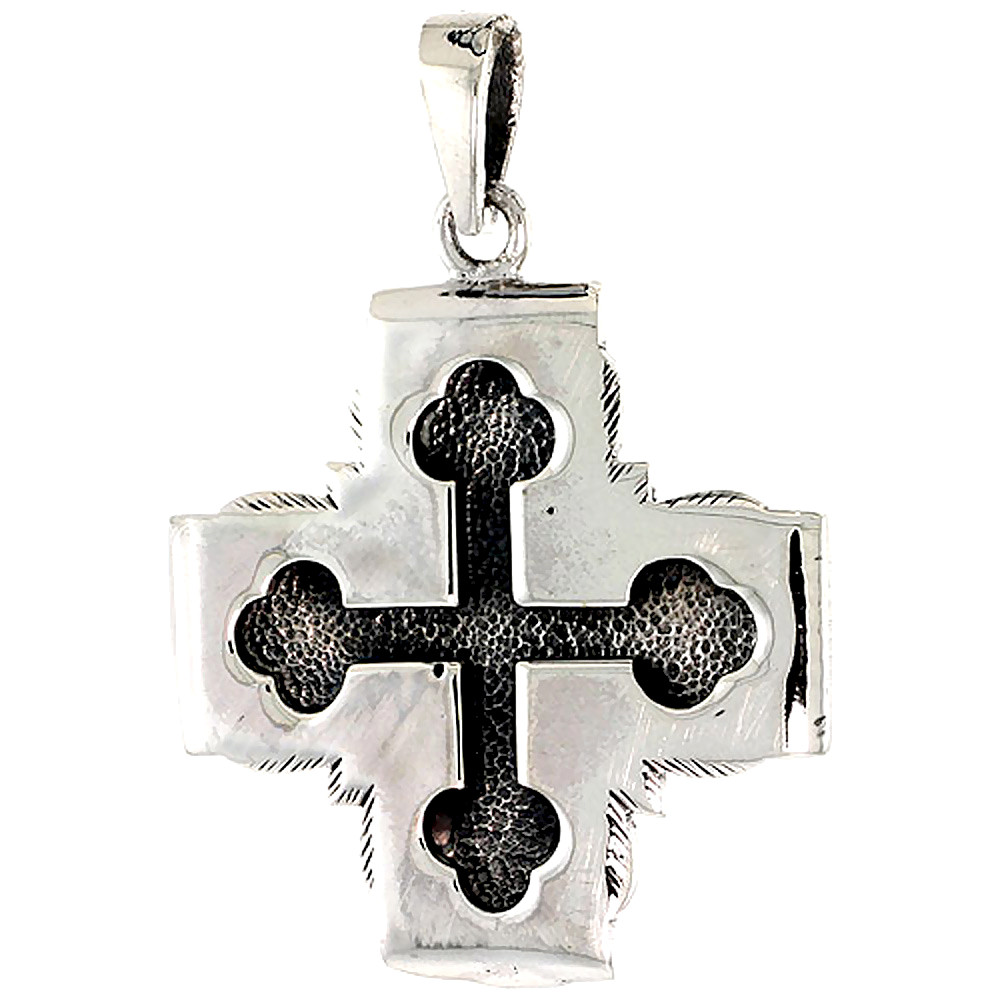 Sterling Silver Budded Cross Charm, 1 1/4 inch tall