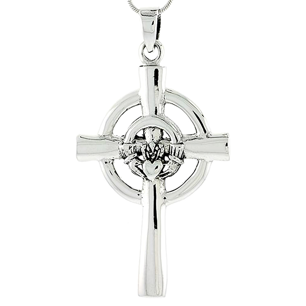 Sterling Silver Claddagh Celtic Cross Charm, 2 inch