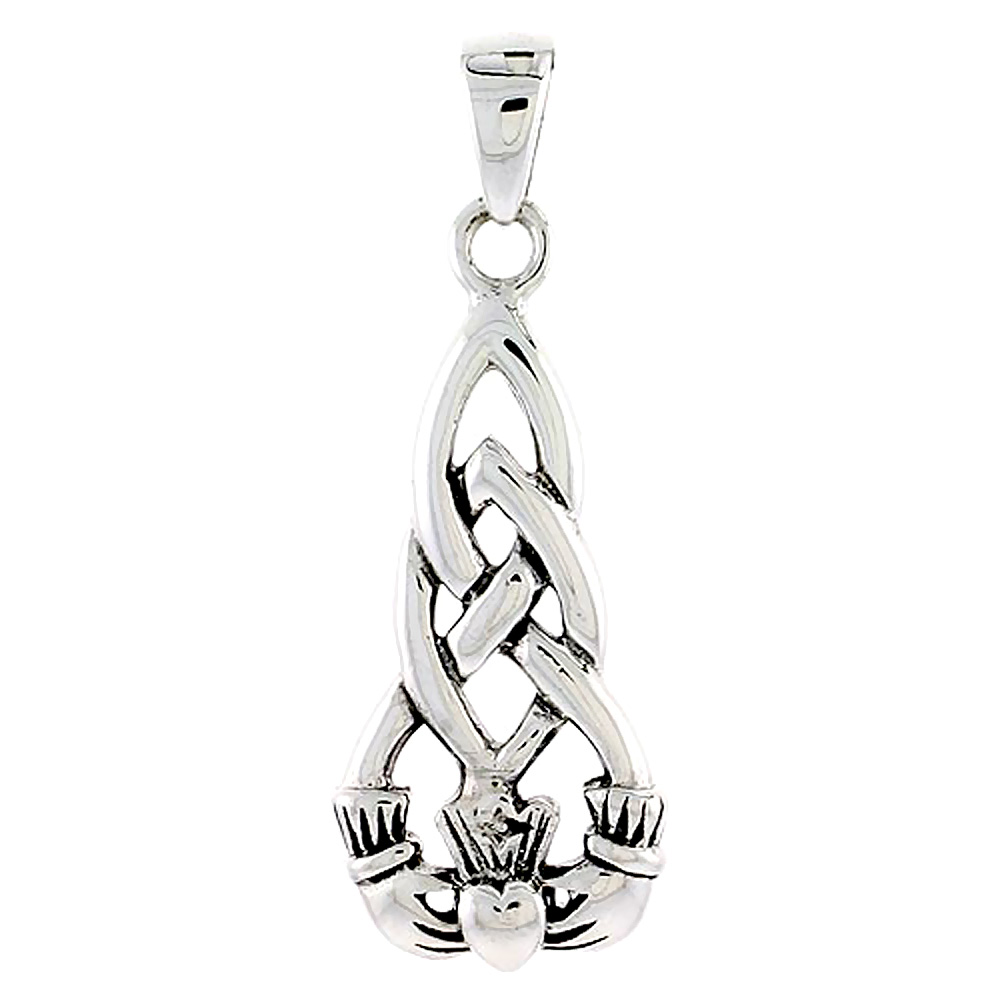 Sterling Silver Celtic Knot / Claddagh Charm, 1 1/8 inch