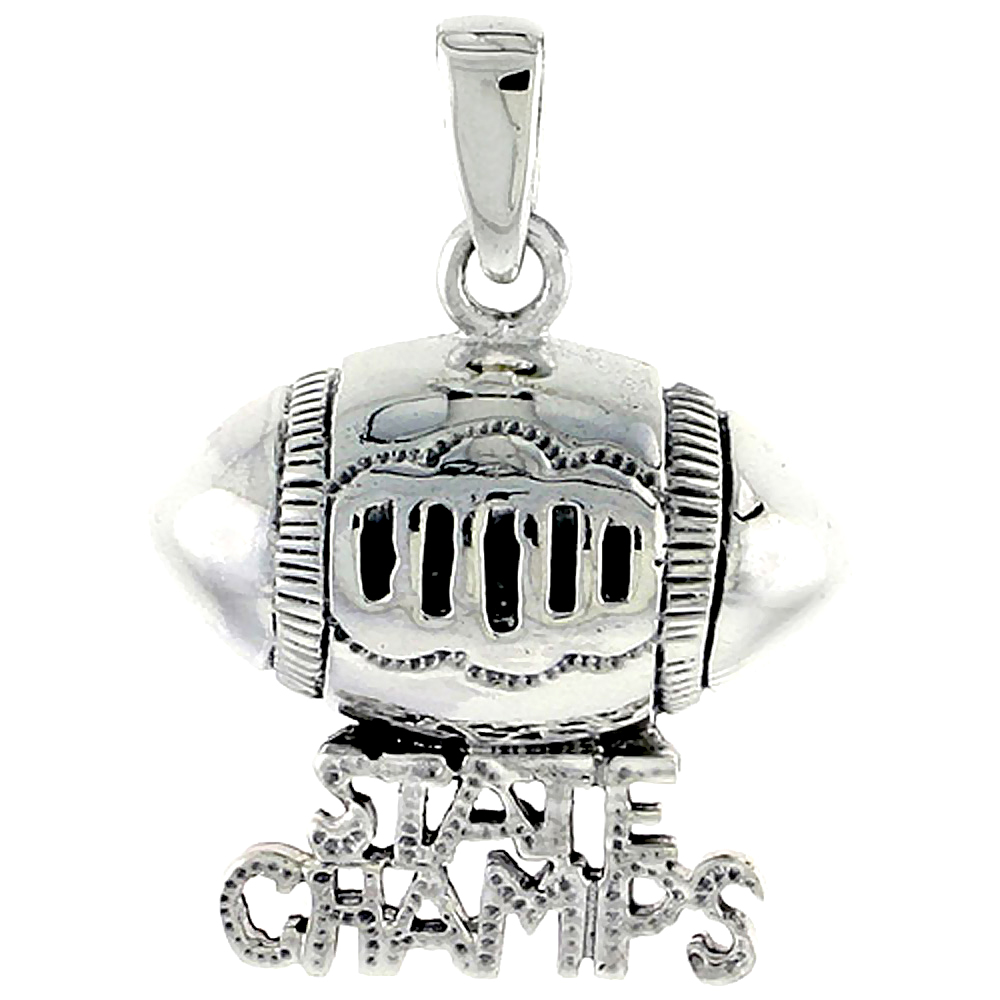 Sterling Silver State Champs Football Word Charm, 3/4 inch tall