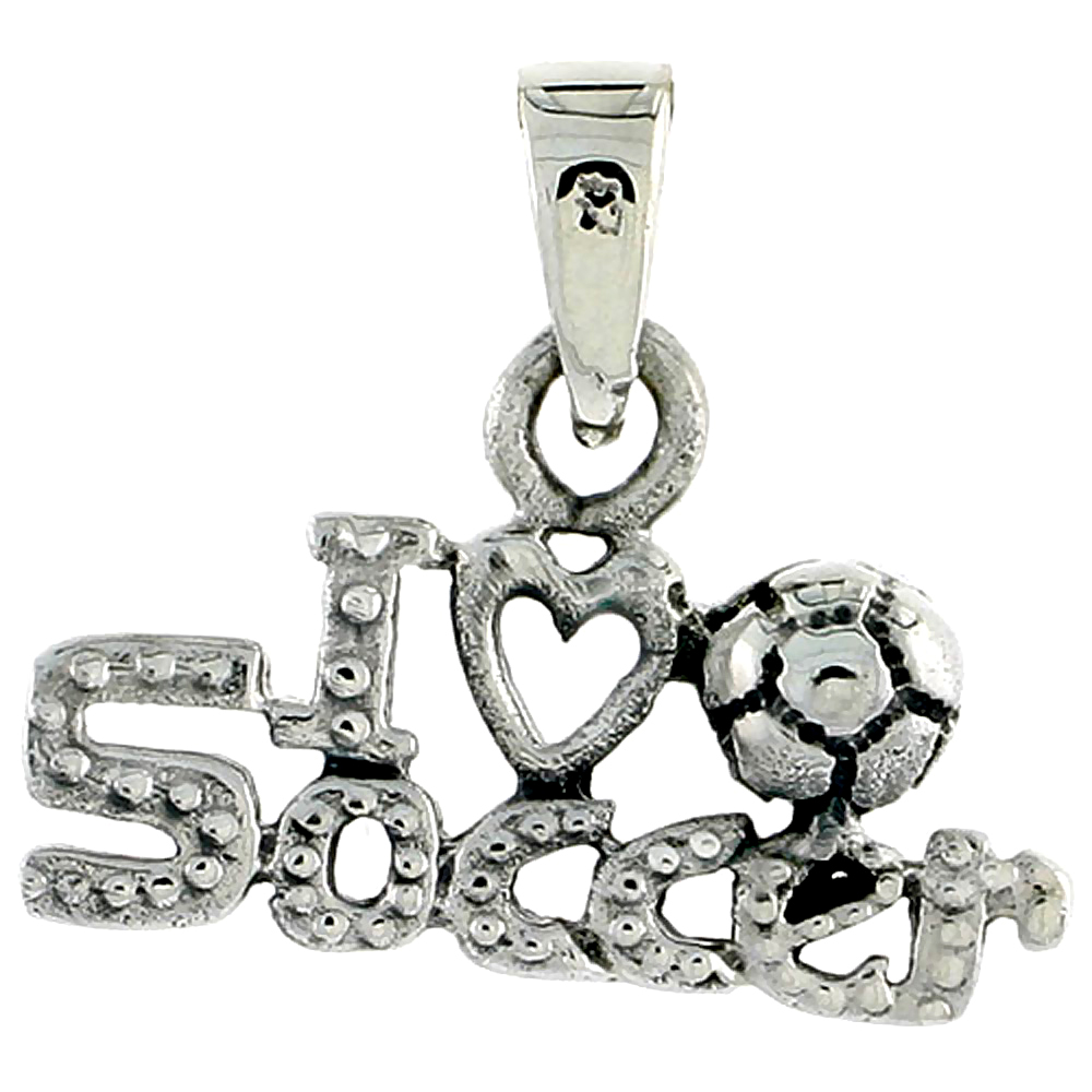 Sterling Silver I Love Soccer Word Charm, 3/4 inch wide