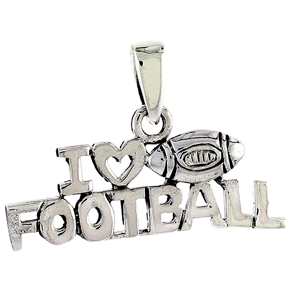 Sterling Silver I Love Football Word Charm, 1 inch wide